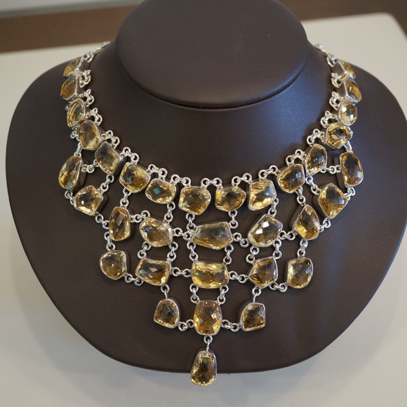 .925 Sterling Silver & Genuine Citrine Necklace